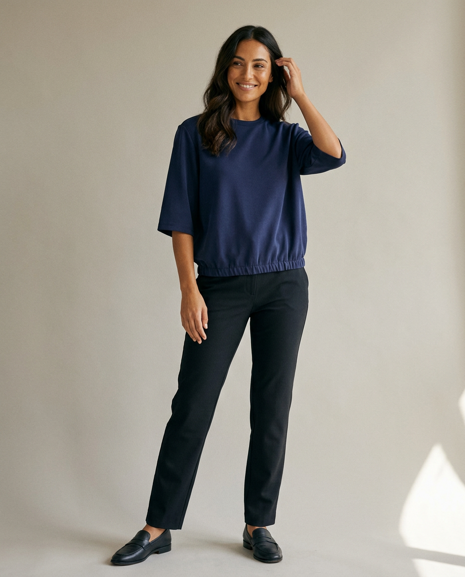 You're My Lobster — Soft touch top met ronde hals studio Navy blazer