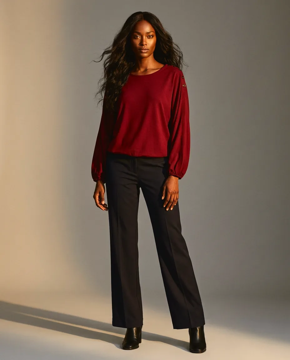 You're My Lobster — Soft touch top met ronde hals & knopen studio Cabernet