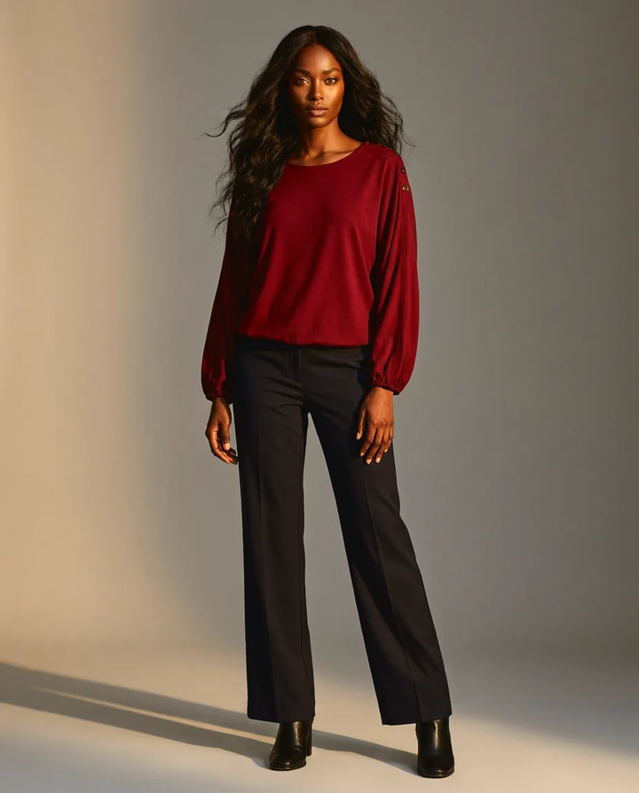 You're My Lobster — Soft touch top met ronde hals & knopen studio Cabernet