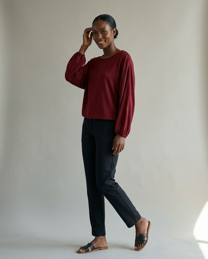 You're My Lobster — Soft touch top met ronde hals & knopen studio Cabernet