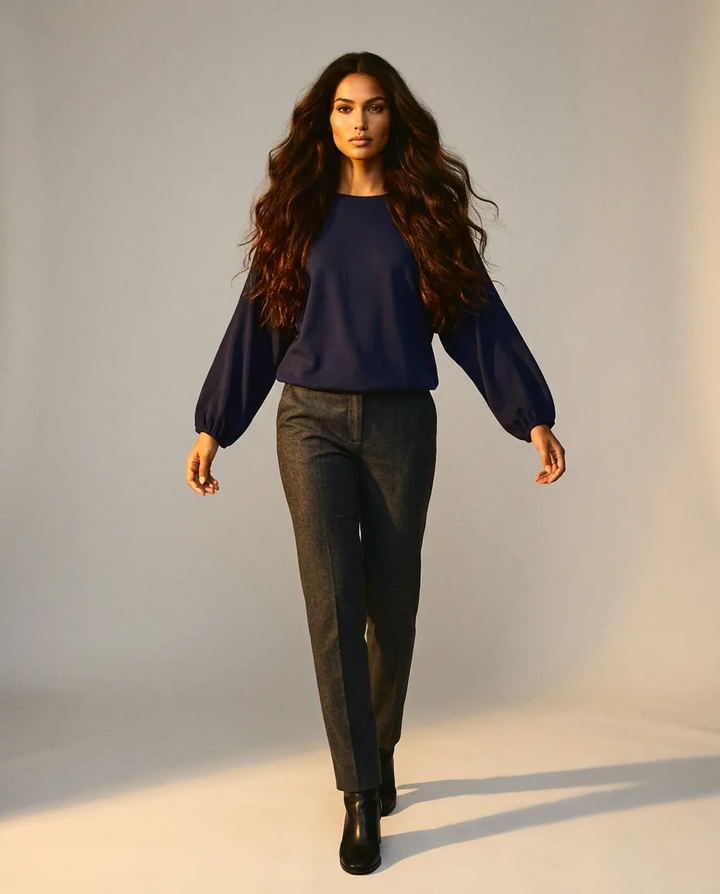 You're My Lobster — Soft touch top met ronde hals & knopen studio Navy Blazer