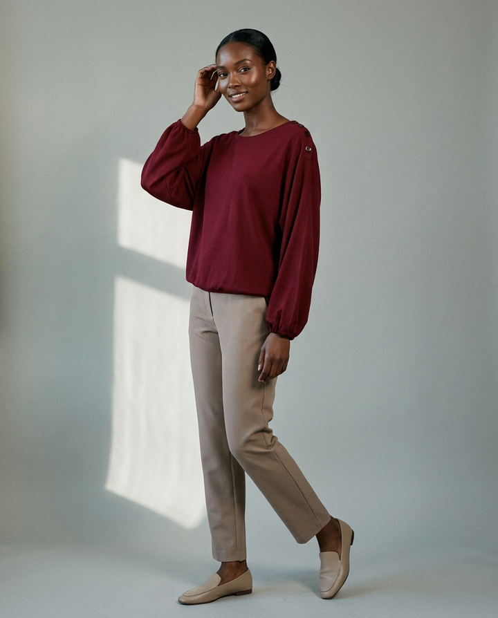 You're My Lobster — Soft touch top met ronde hals & knopen studio