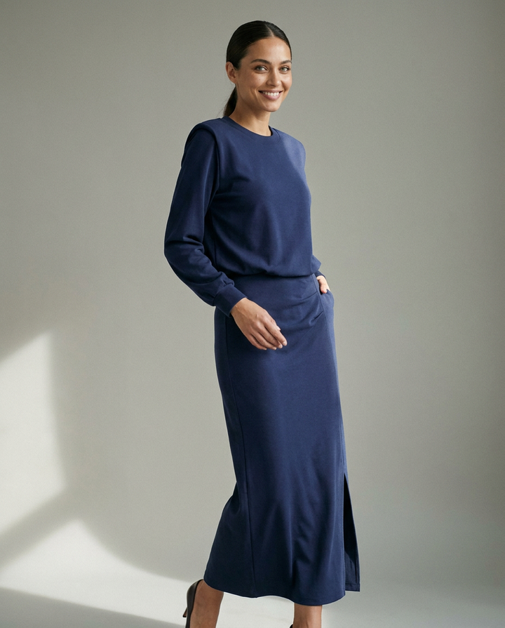 You're My Lobster — Maxi jurk met split studio Navy blazer