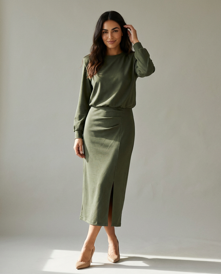 You're My Lobster — Maxi jurk met split studio Olive night