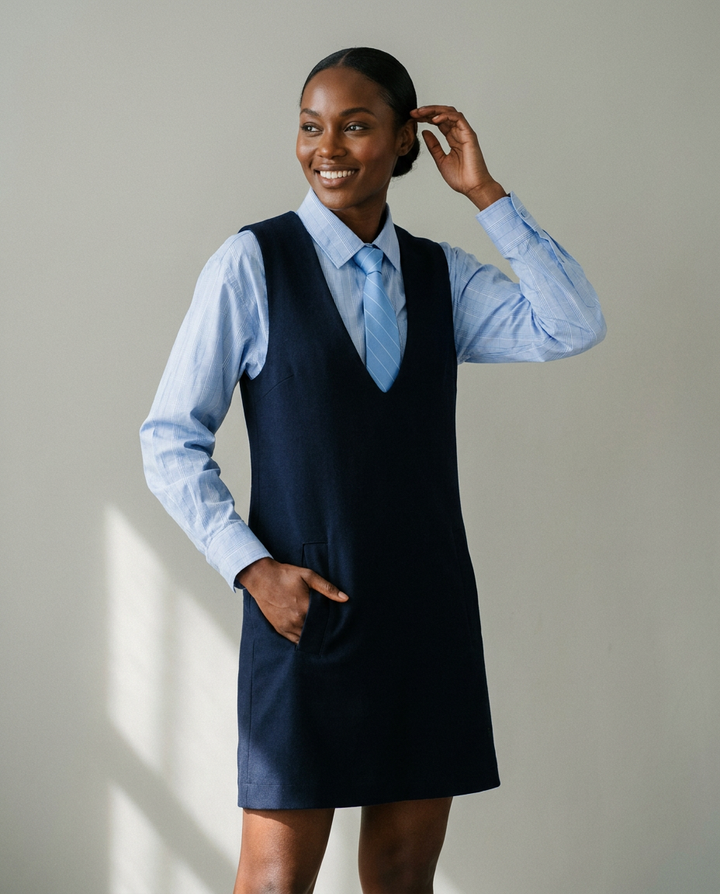 You're My Lobster — Jurk met diepe V hals & zakjes studio look navy