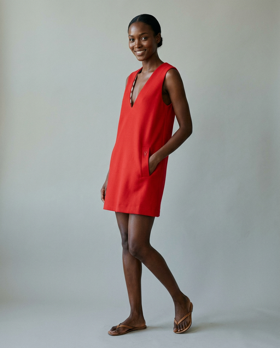 You're My Lobster — Jurk met diepe V hals & zakjes studio Tango red