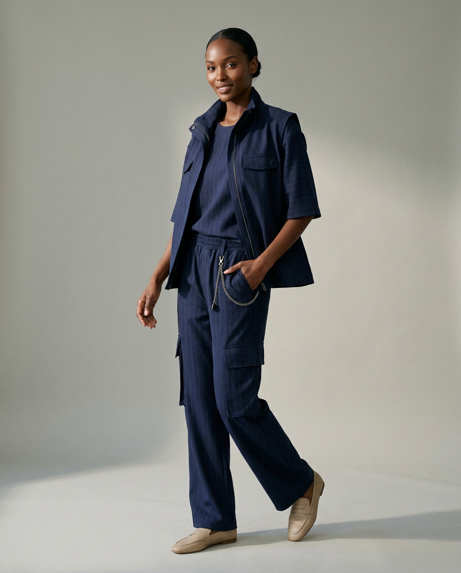 You're My Lobster — Top met krijtstreep & rits studio look navy