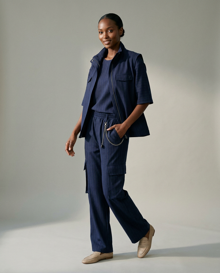You're My Lobster — Top met krijtstreep & rits studio look navy