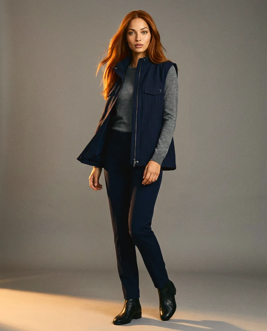 You're My Lobster — Gilet met krijtstreep & rits studio Navy