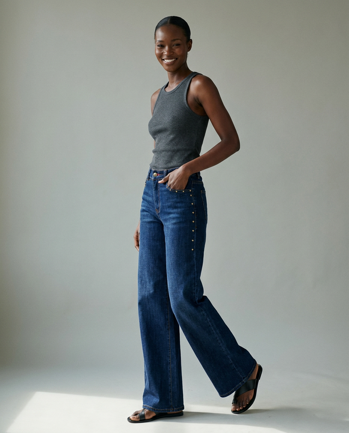 You're My Lobster — Wijde jeans met studs studio Dark blue denim