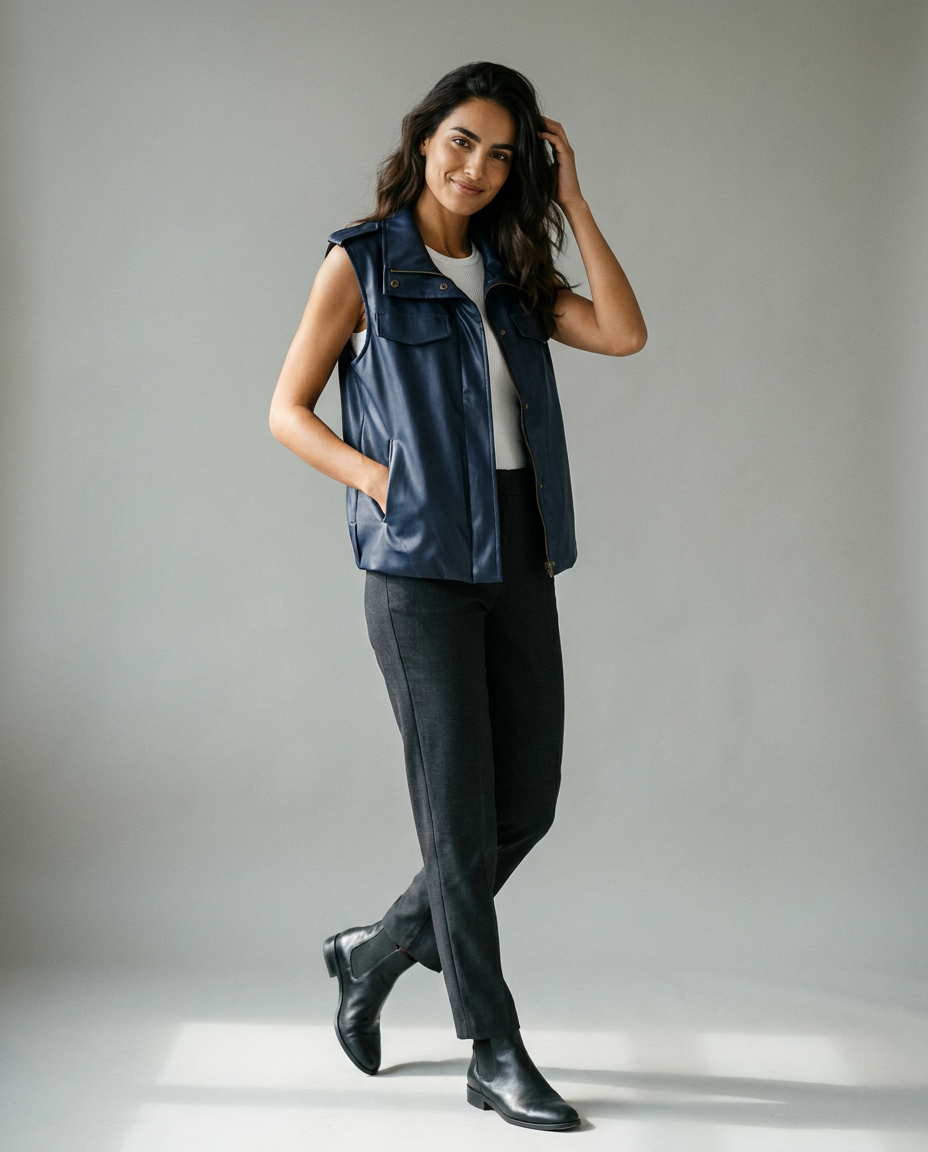 You're My Lobster — Gilet in lederlook met zakjes studio Dark Blue