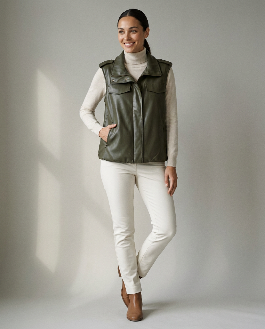 You're My Lobster — Gilet in lederlook met zakjes studio Dark olive