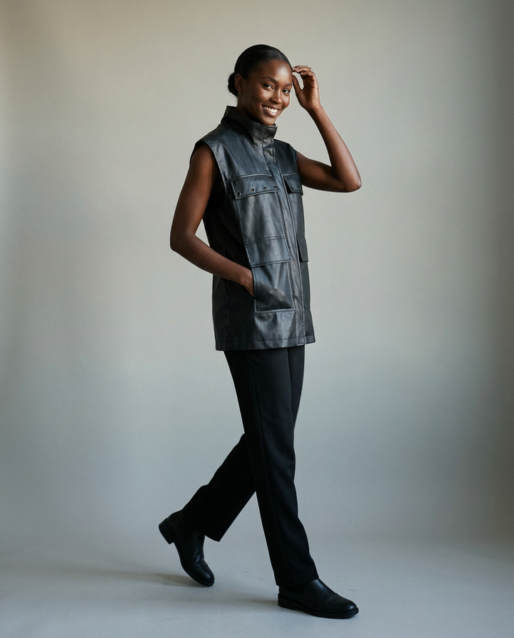 You're My Lobster — Gilet in lederlook met fantasie studio Black