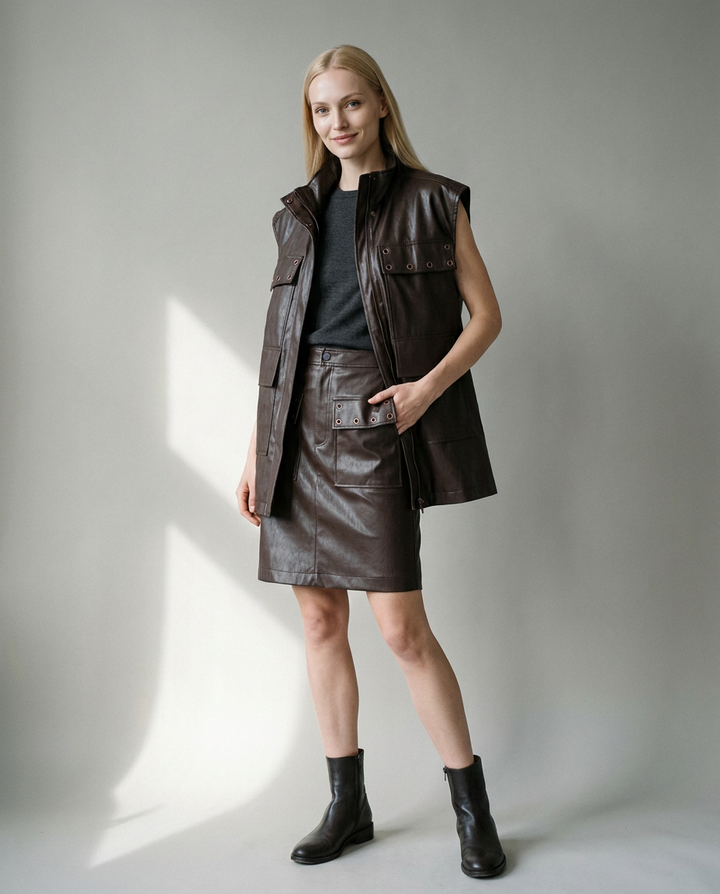 You're My Lobster — Gilet in lederlook met fantasie studio look dark chocolate