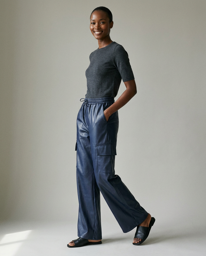 You're My Lobster — Cargo broek in lederlook studio Dark Blue