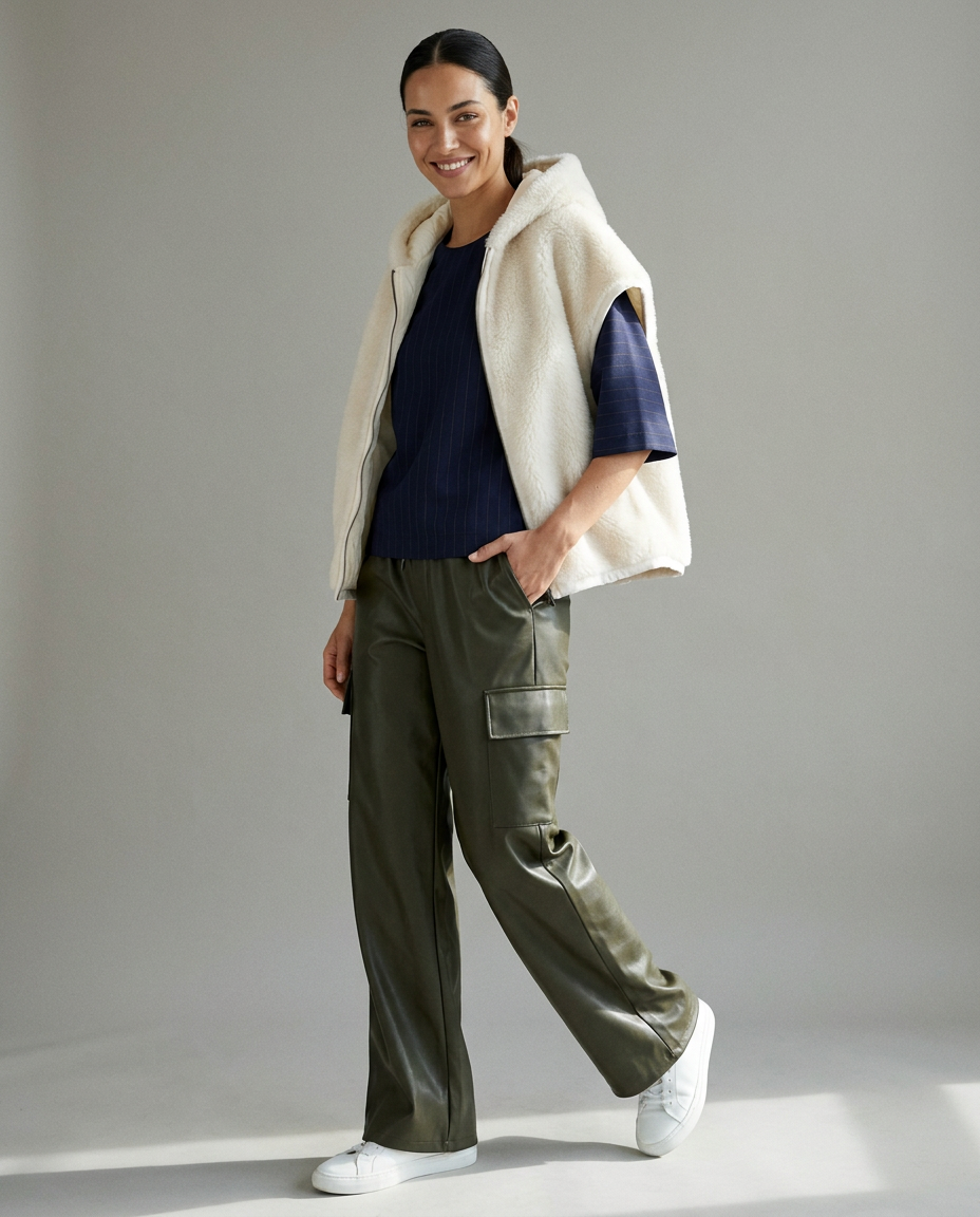 You're My Lobster — Cargo broek in lederlook studio look dark olive