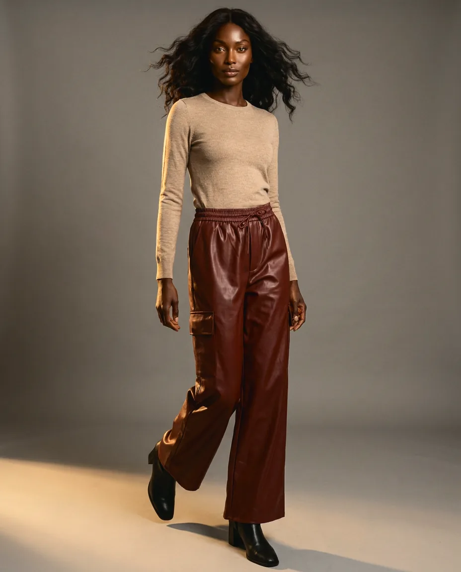 You're My Lobster — Cargo broek in lederlook studio Sable
