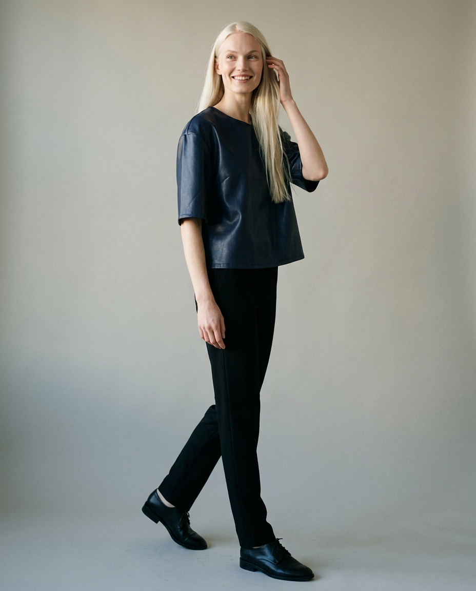 You're My Lobster — Top in lederlook met rits studio Dark Blue