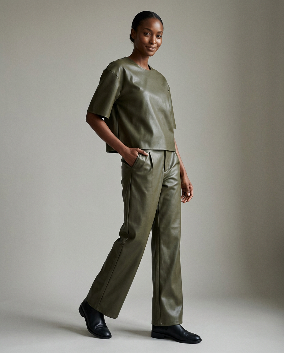 You're My Lobster — Top in lederlook met rits studio look dark olive