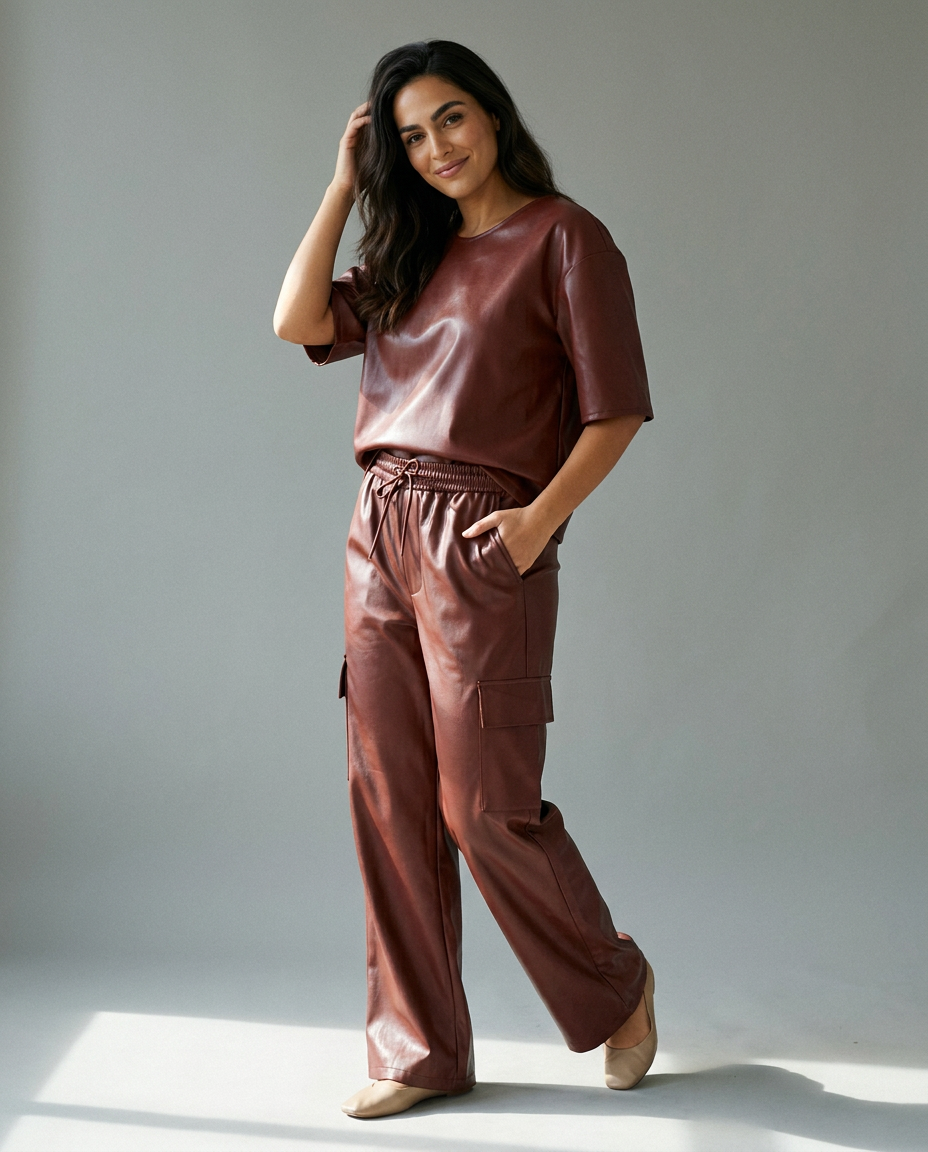 You're My Lobster — Top in lederlook met rits studio look sable