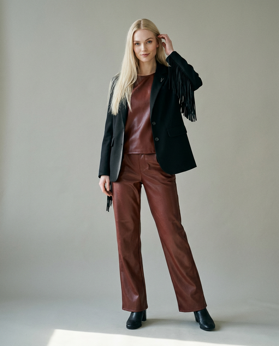 You're My Lobster — Top in lederlook met rits studio look sable