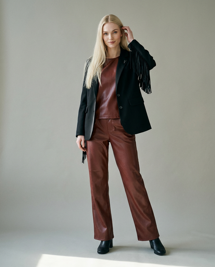 You're My Lobster — Top in lederlook met rits studio look sable