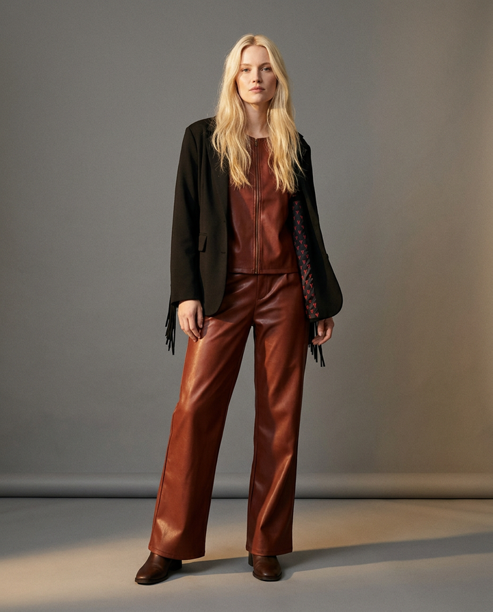 You're My Lobster — Top in lederlook met rits studio look Sable