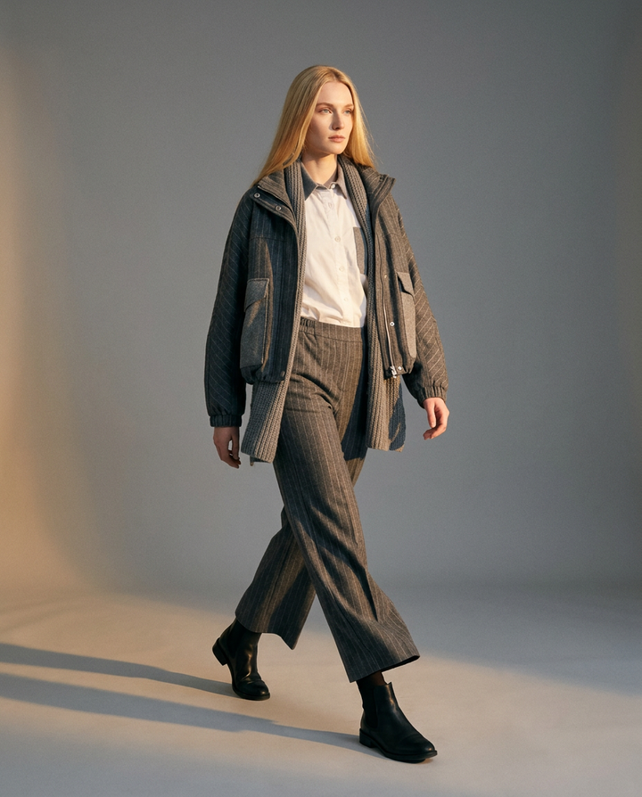 You're My Lobster — Hemd met gebreide kraag & borstzak studio look grey
