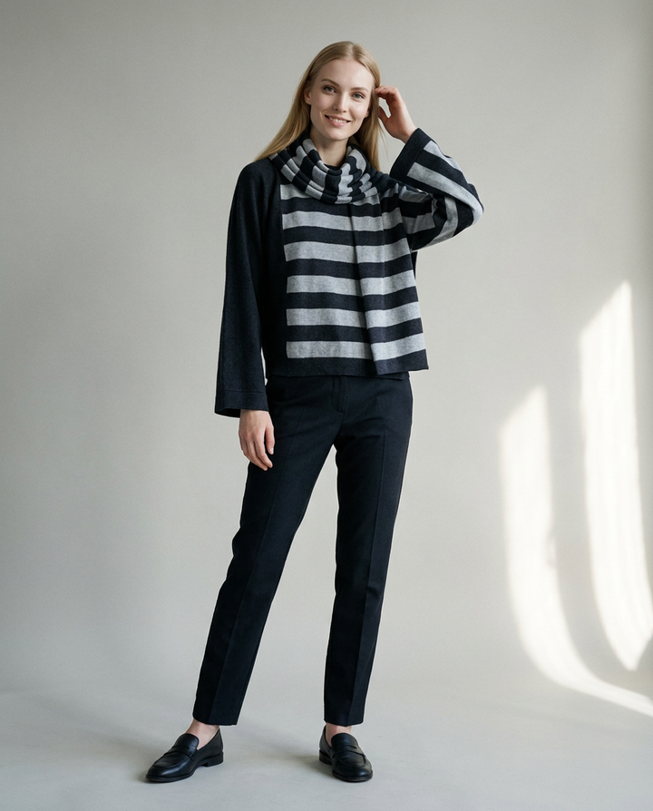 You're My Lobster — Pullover ronde hals met strepen & sjaal (D800L) studio Anthracite
