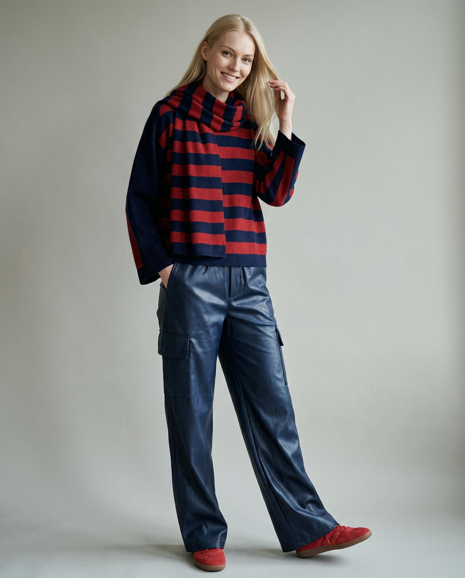You're My Lobster — Pullover ronde hals met strepen & sjaal (D800L) studio look navy