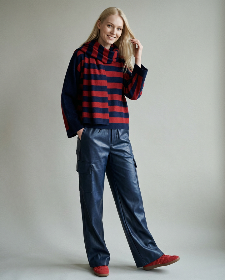 You're My Lobster — Pullover ronde hals met strepen & sjaal (D800L) studio look navy