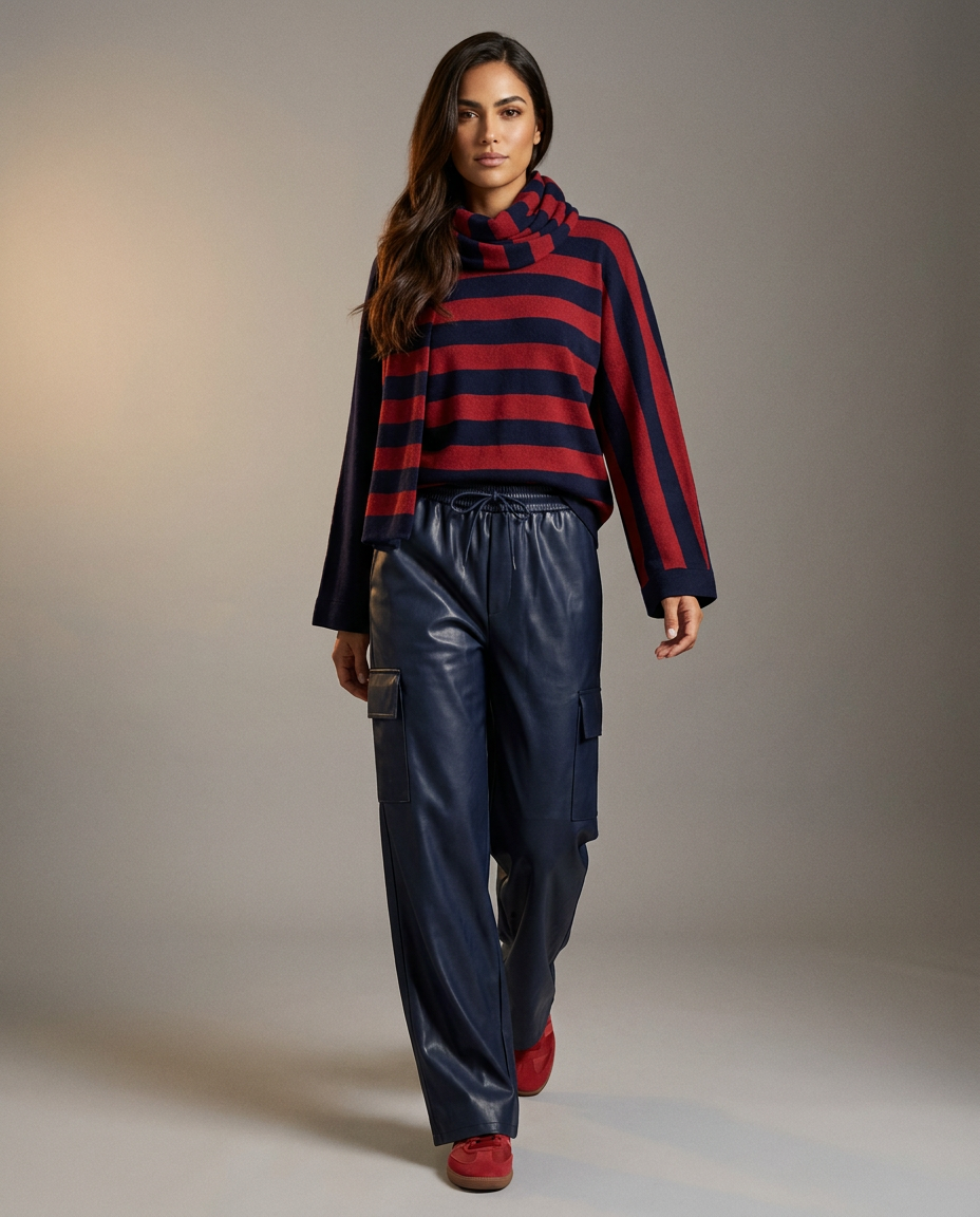 You're My Lobster — Pullover ronde hals met strepen & sjaal (D800L) studio look Navy
