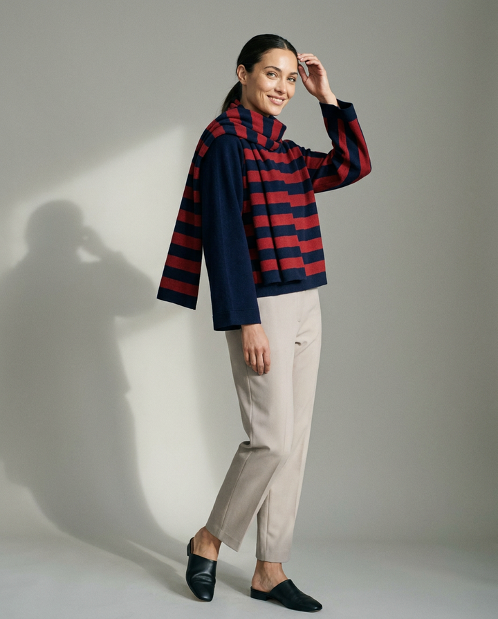 You're My Lobster — Pullover ronde hals met strepen & sjaal (D800L) studio Navy