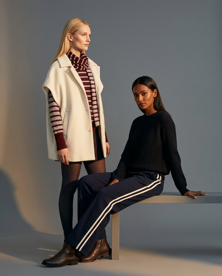 You're My Lobster — Pullover ronde hals met strepen & sjaal (D801L) studio look maroon
