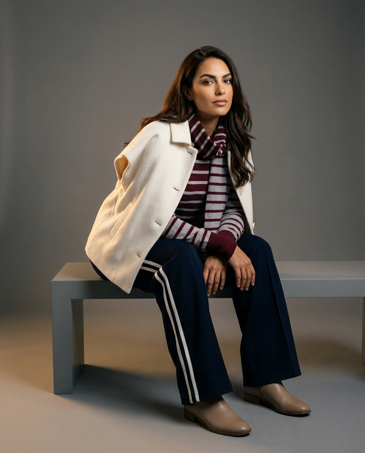 You're My Lobster — Pullover ronde hals met strepen & sjaal (D801L) studio look Maroon