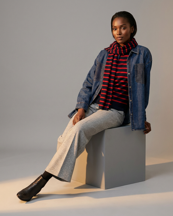You're My Lobster — Pullover ronde hals met strepen & sjaal (D801L) studio look navy
