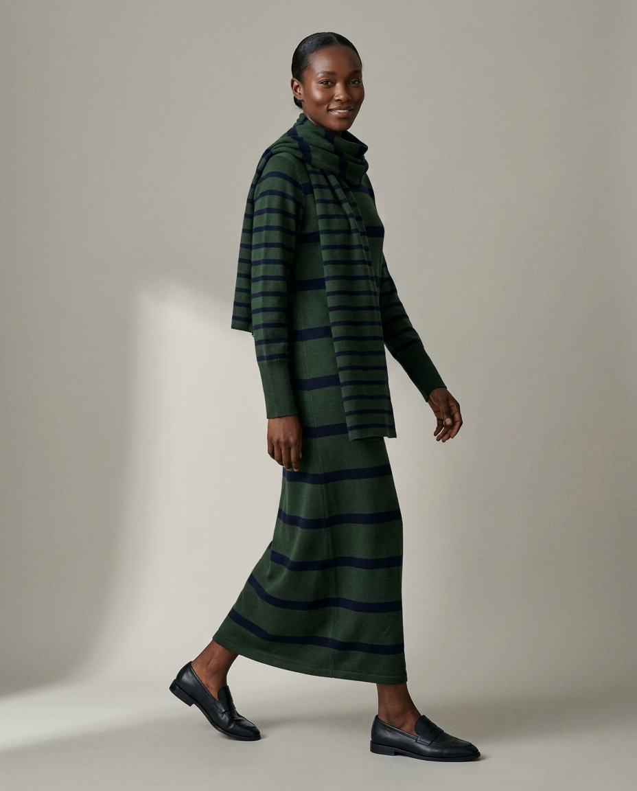 You're My Lobster — Gebreide maxi jurk met strepen & sjaal studio Deep forest