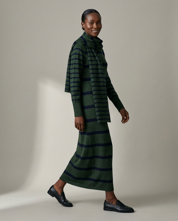 You're My Lobster — Gebreide maxi jurk met strepen & sjaal studio Deep forest