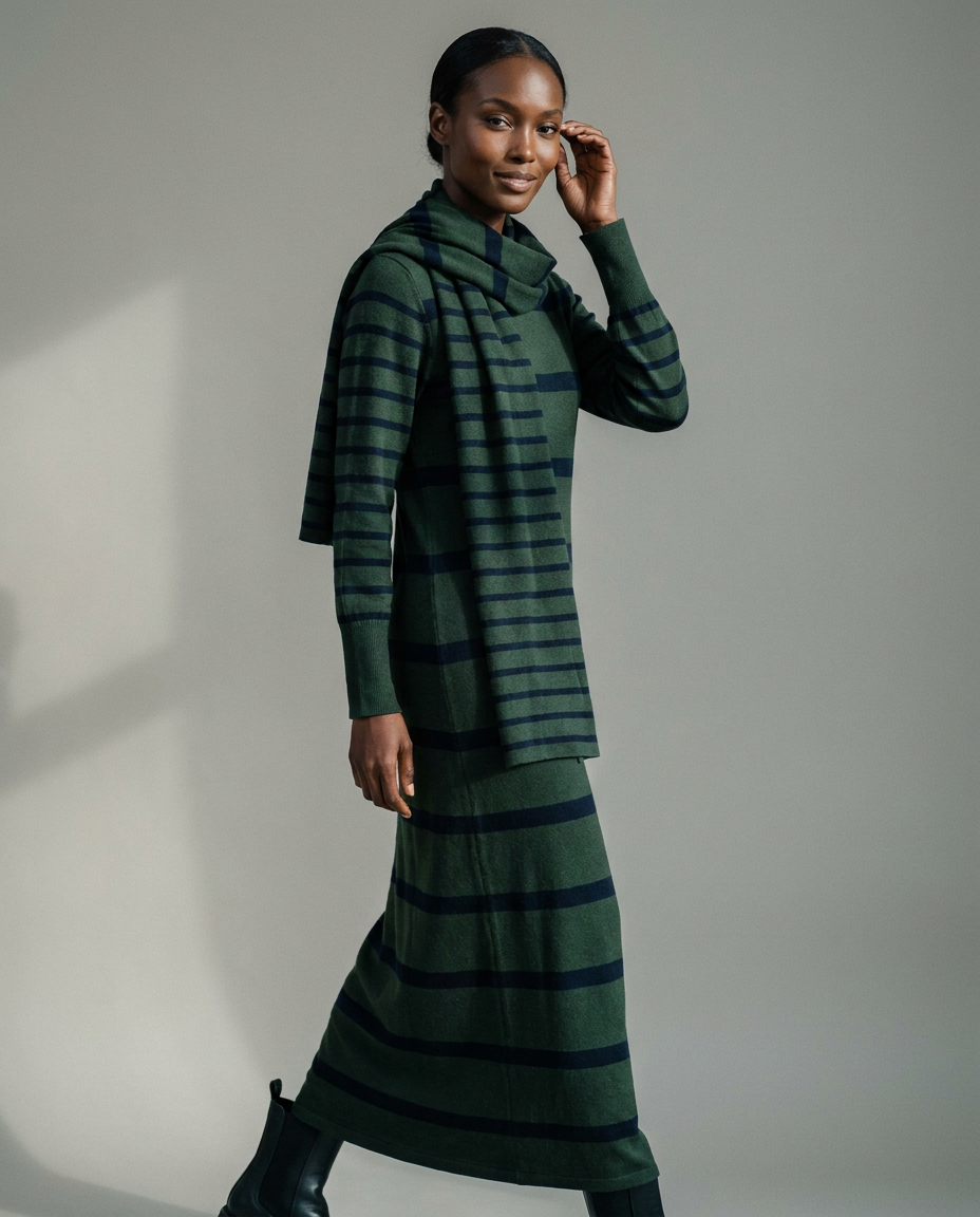You're My Lobster — Gebreide maxi jurk met strepen & sjaal studio