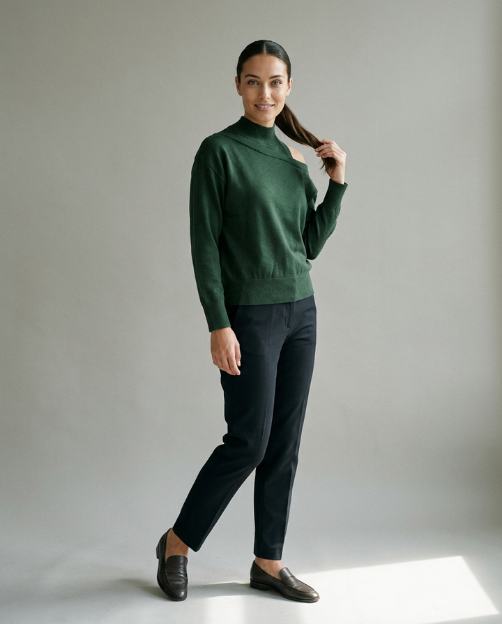 You're My Lobster — Pullover opstaande kraag & off shoulder studio Deep forest