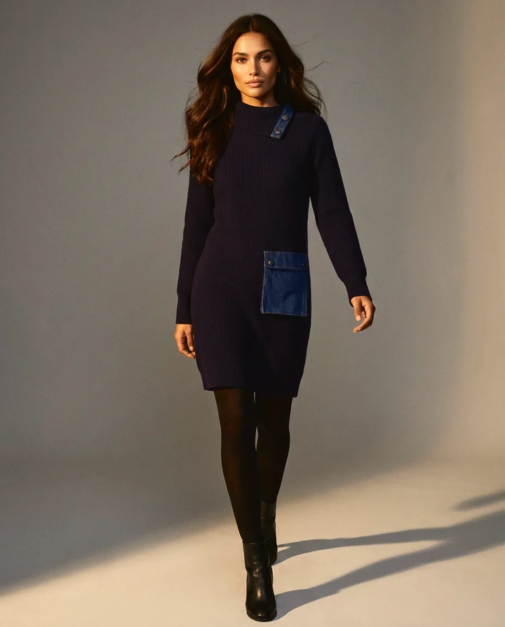 You're My Lobster — Gebreide jurk met jeanszakje studio Navy