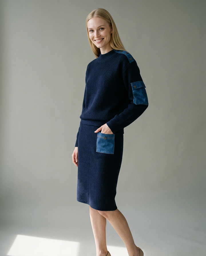 You're My Lobster — Pullover met jeanszakje studio look navy