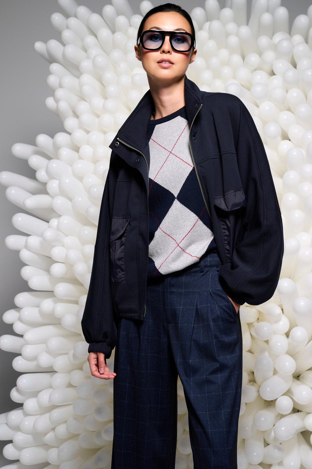 You're My Lobster — Pullover ronde hals met ruitmotief — campagnebeeld navy