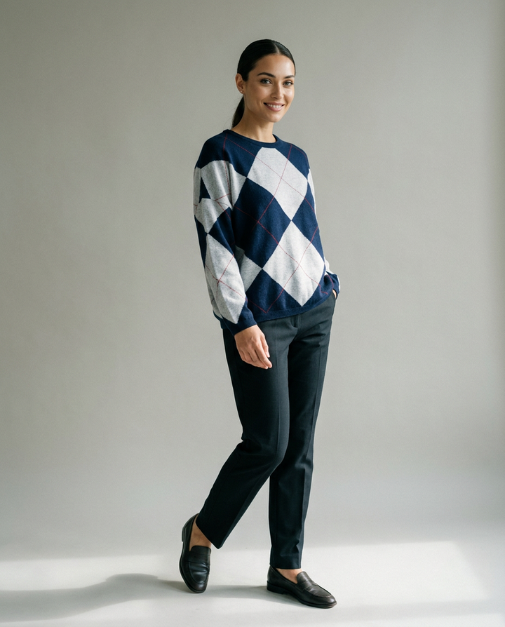 You're My Lobster — Pullover ronde hals met ruitmotief studio Navy