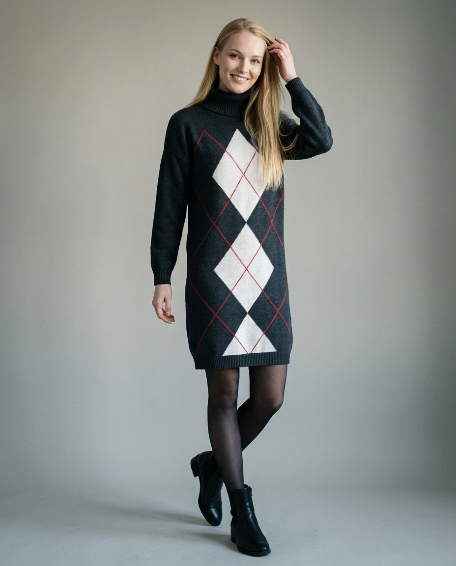 You're My Lobster — Gebreide jurk met rolkraag & ruitmotief studio Caviar