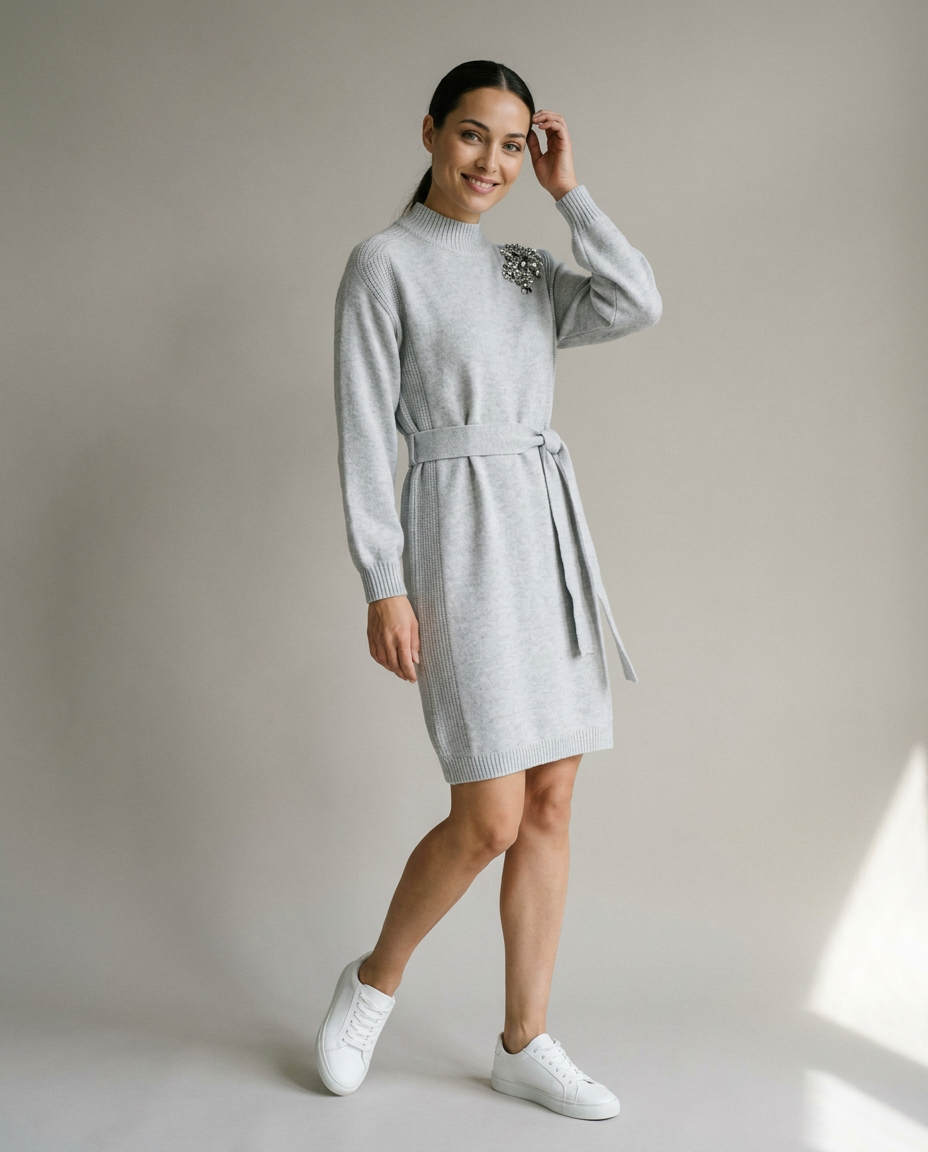 You're My Lobster — Gebreide jurk met opstaande kraag & strass studio Nimbus cloud
