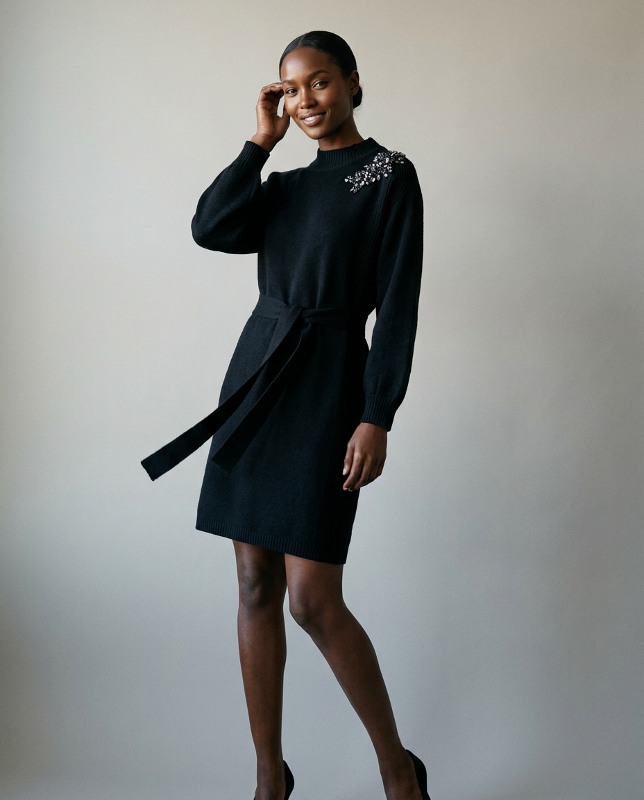 You're My Lobster — Gebreide jurk met opstaande kraag & strass studio