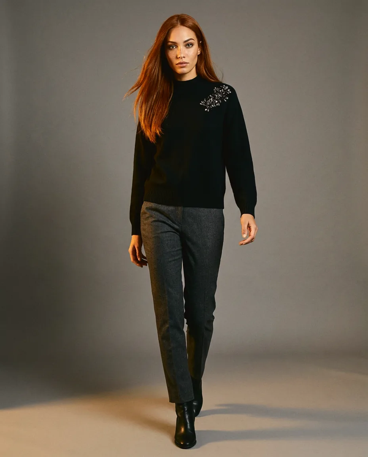 You're My Lobster — Gebreide pullover met opstaande kraag & strass studio Black