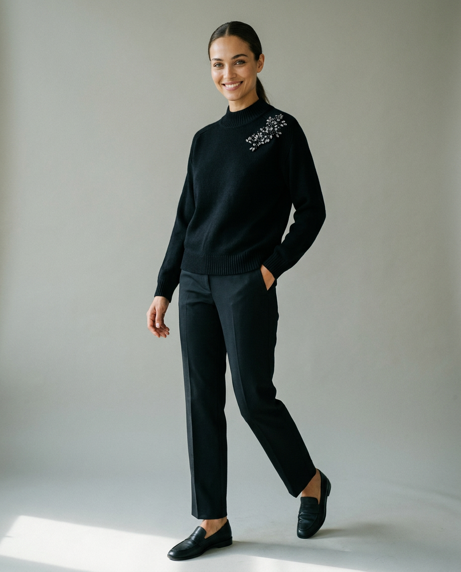 You're My Lobster — Gebreide pullover met opstaande kraag & strass studio Black