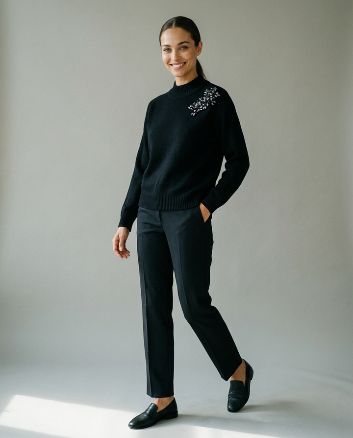 You're My Lobster — Gebreide pullover met opstaande kraag & strass studio Black